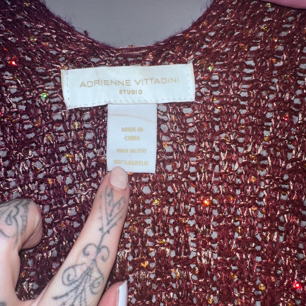 Adrienne Vittadini Sparkly Burgundy Knit Sweater Cardigan - Picture 4 of 9